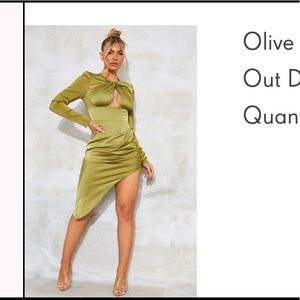 olive cut out, twist midi evening dress.
